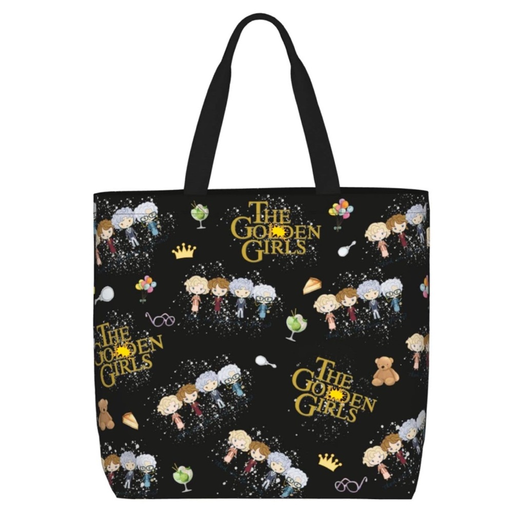 NEW GOLDEN GIRLS Canvas Eco Tote Bag Cartoon Design TV Sitcom 80s Black